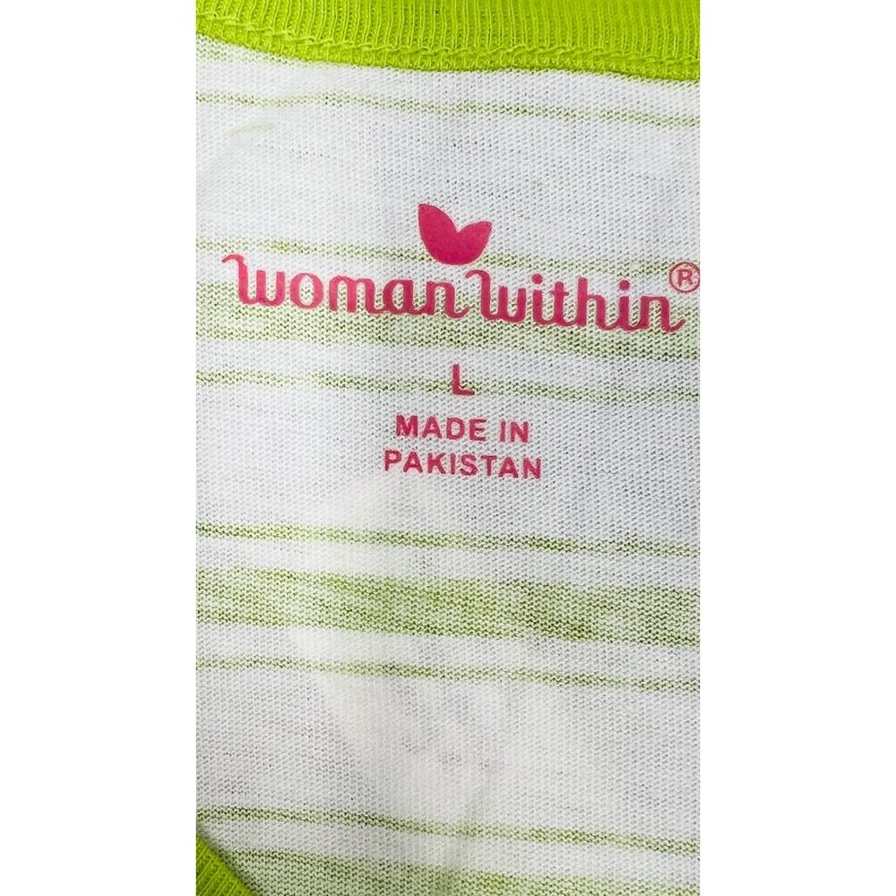 Woman Within Green & White Striped V-Neck T-Shirt Short Sleeve Size Large - Picture 3 of 5